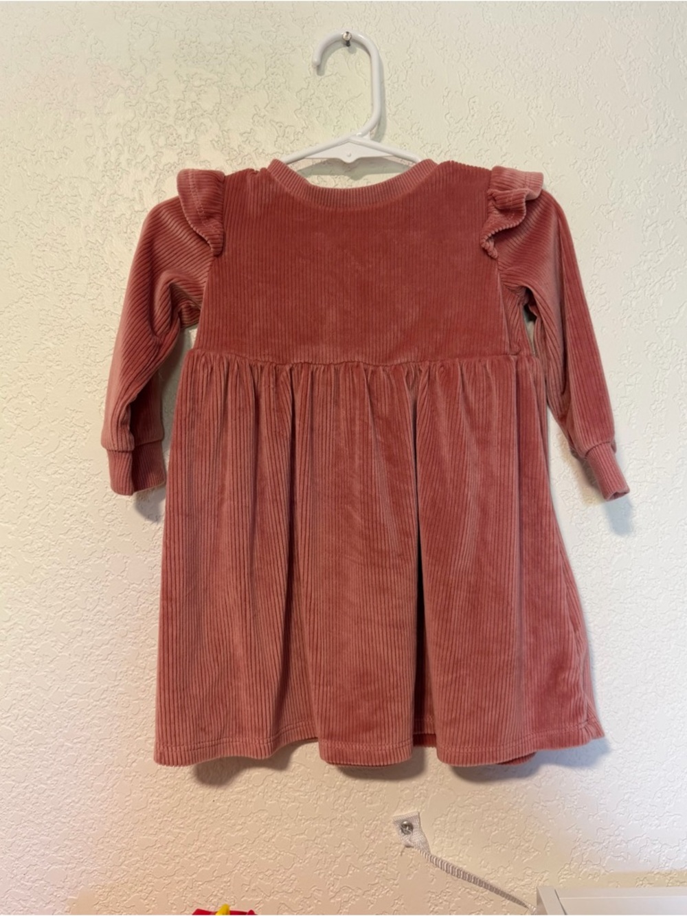 Dip Dark Pink Rose Corduroy Velour Ruffle Sleeve Baby Girl Dress 6-12 Months